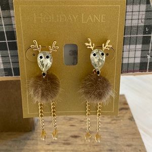 NWT INC Crystal Reindeer earrings🎄